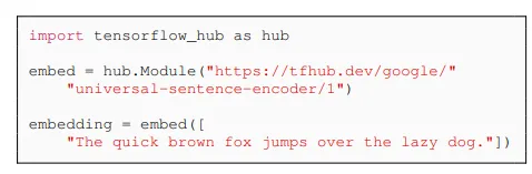 Python example code for using the universal sentence encoder.