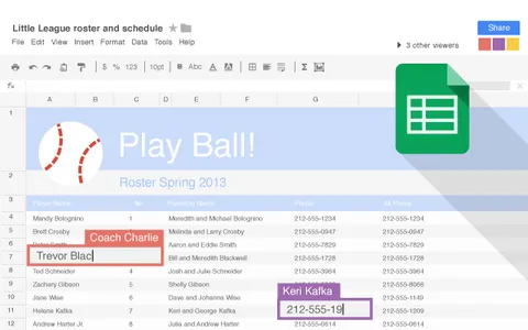 Interactive view of Google sheets comprising data