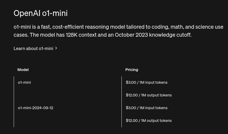 o1-mini pricing