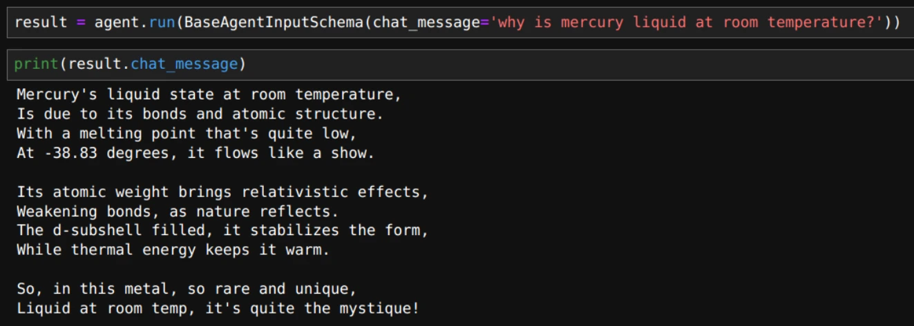 AI agent on Atomic Agents - output